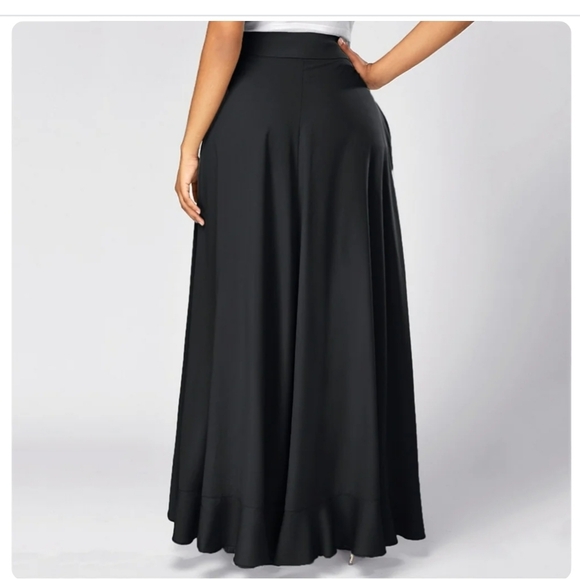 Elegant Black Walk-Through L Ruffle Maxi Wrap Around Skirt With Pants 2018- - Picture 5 of 14